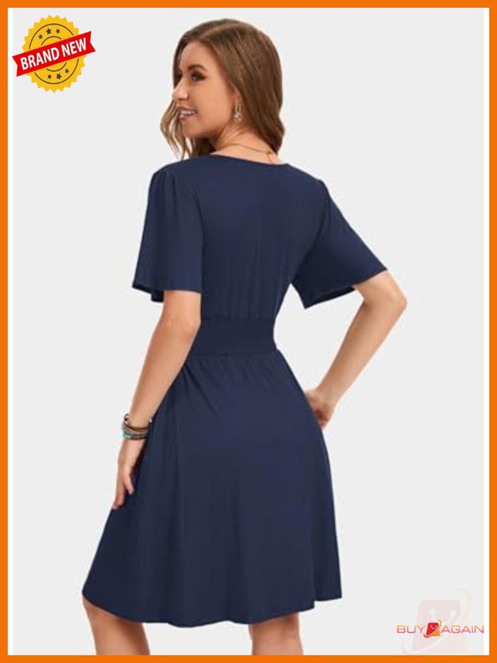 Ruffle Sleeve V-Neck Short Wrap Dress with Pockets Summer Sundress - Picture 2 of 4